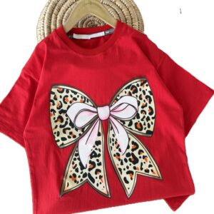 تیشرت دخترانه راحتی پاپیون پلنگی