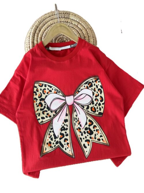 تیشرت دخترانه راحتی پاپیون پلنگی