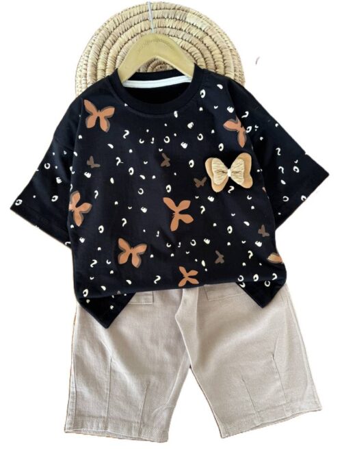 تیشرت و شلوارک بیرونی دخترانه پروانه چاپی