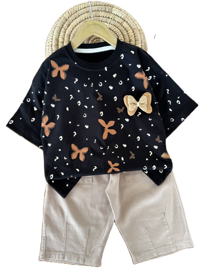 تیشرت و شلوارک بیرونی دخترانه پروانه چاپی