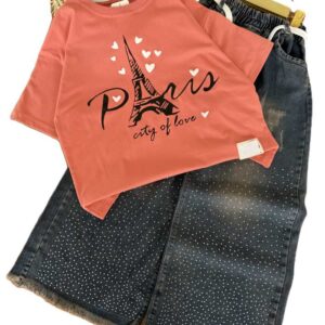 کراپ و شلوار بیرونی دخترانه قلب سفید