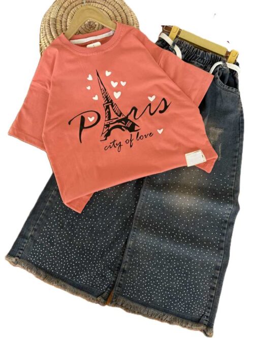 کراپ و شلوار بیرونی دخترانه قلب سفید