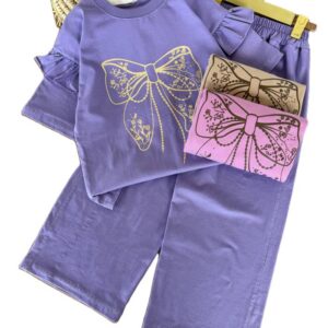 کراپ و شلوار راحتی دخترانه پاپیون گلی