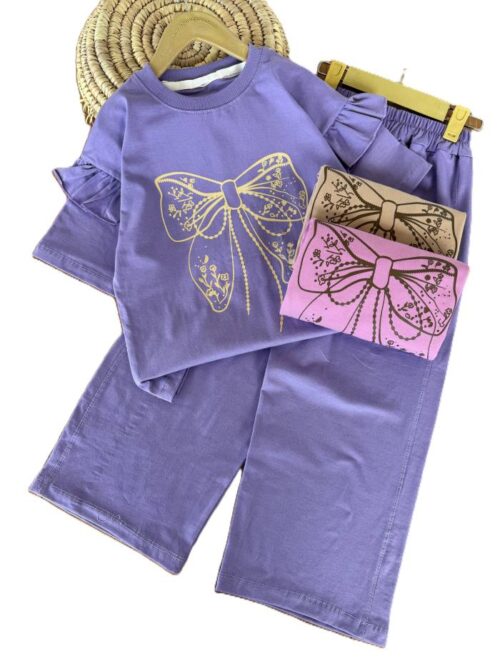 کراپ و شلوار راحتی دخترانه پاپیون گلی