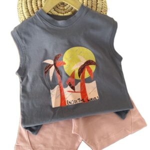 تاپ و شلوارک راحتی دخترانه نخل رنگی