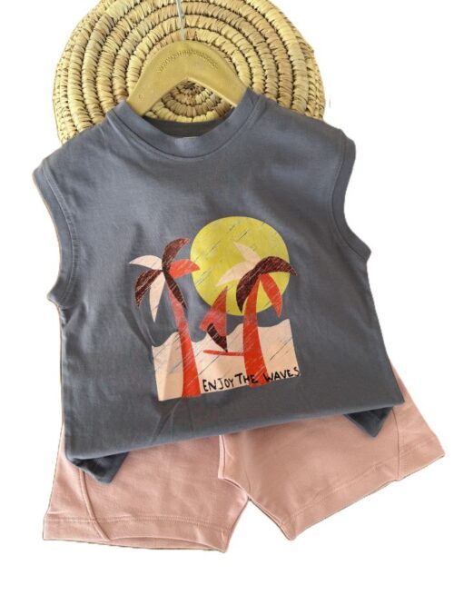 تاپ و شلوارک راحتی دخترانه نخل رنگی