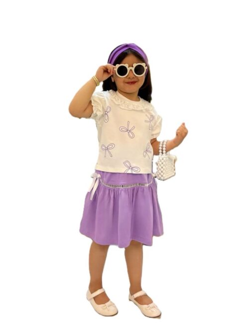 کراپ و دامن بیرونی دخترانه پاپیون رنگی