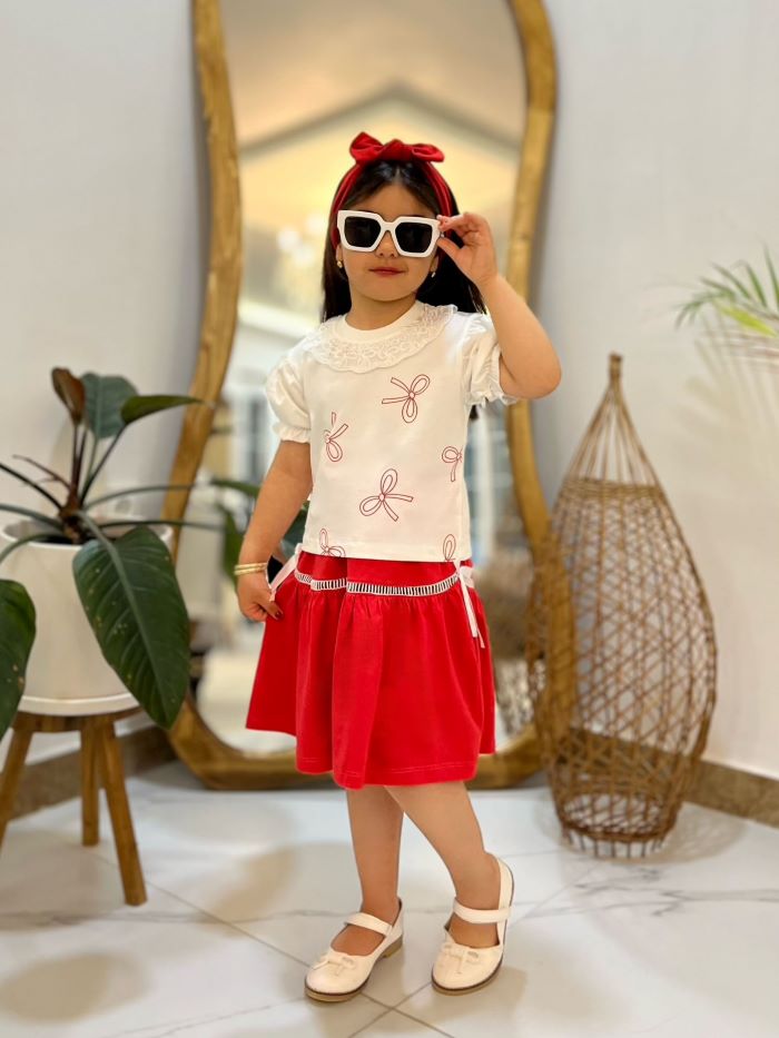 کراپ و دامن بیرونی دخترانه پاپیون رنگی