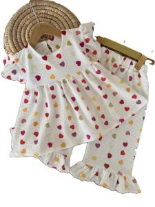 شومیز شلوارک دخترانه بیرونی قلب رنگی