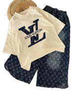 تیشرت باکسی و شلوار واید دخترانه بیرونی LV - Image 2