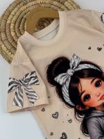 تیشرت و شلوار راحتی دخترانه پاپییون راه راه - Image 4